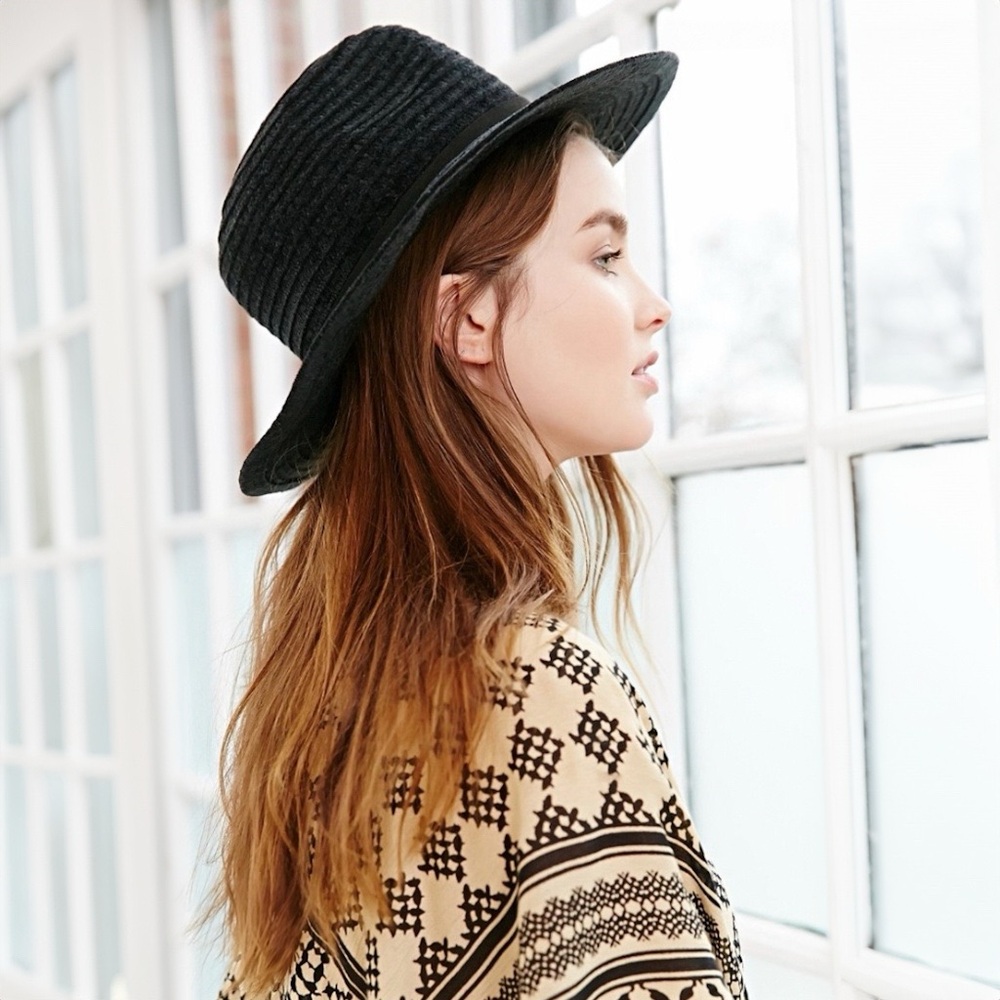 BDG Stitched Velour Panama Hat in Black: NWOT